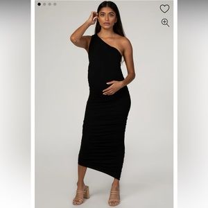 PinkBlush Black Ruched One Shoulder Maternity Dress in L - Like NEW - Worn ONCE
